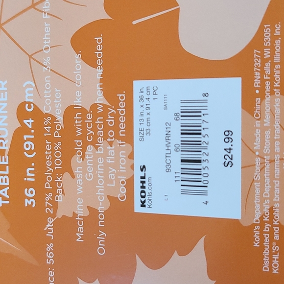 36" FAll TABLE RUNNER BY CELEBRATE FALL TOGETHER SEASONAL - Picture 3 of 6